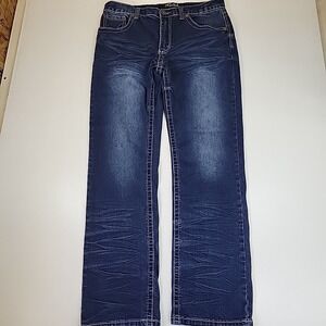 True Luck Men's Jeans‎ Straight Leg Blue Denim 32 X 32 Light Wash Thick Stitch